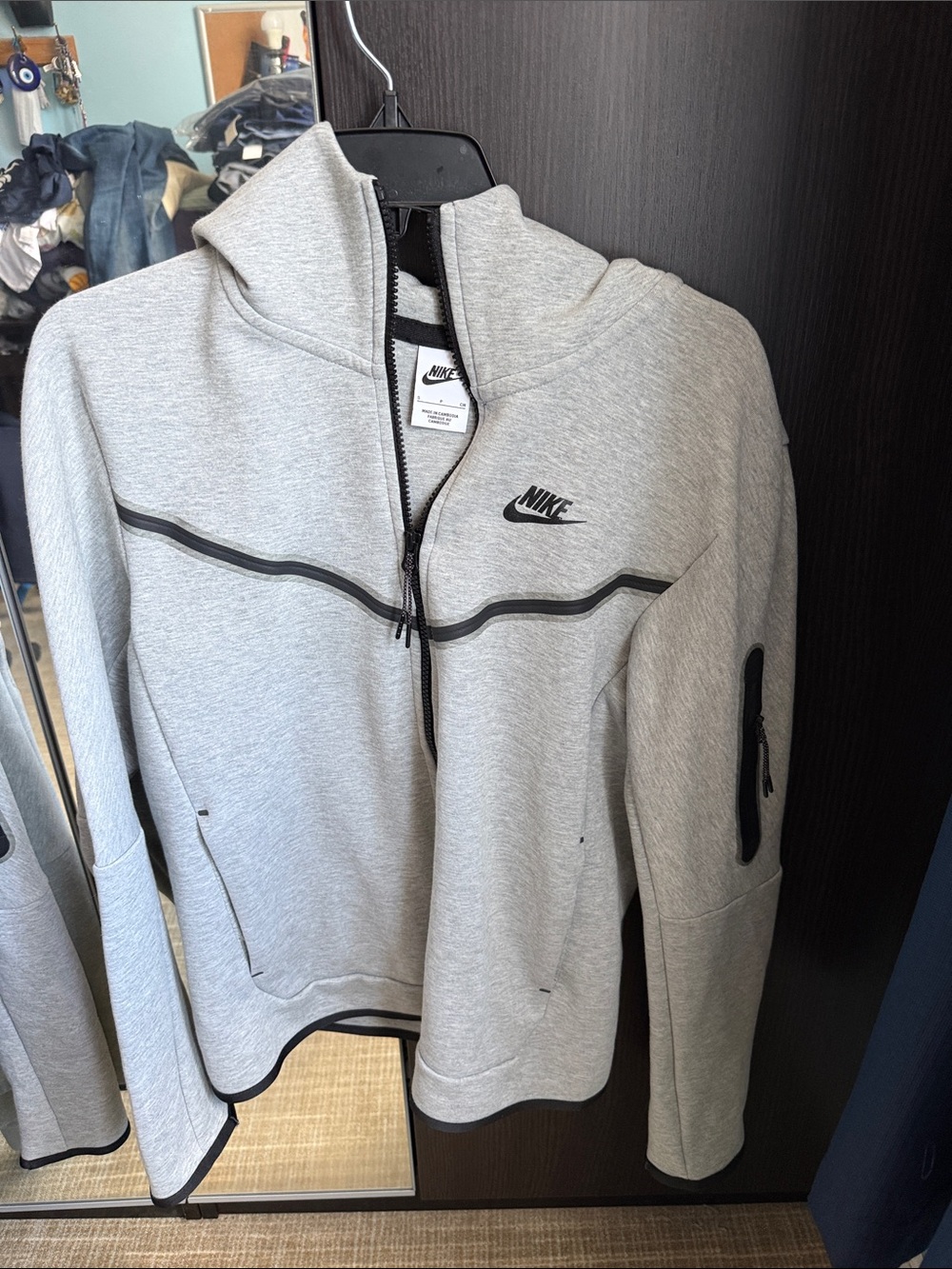 Nike Tech Men Gray Full-Zip Jacket with Black Trim
